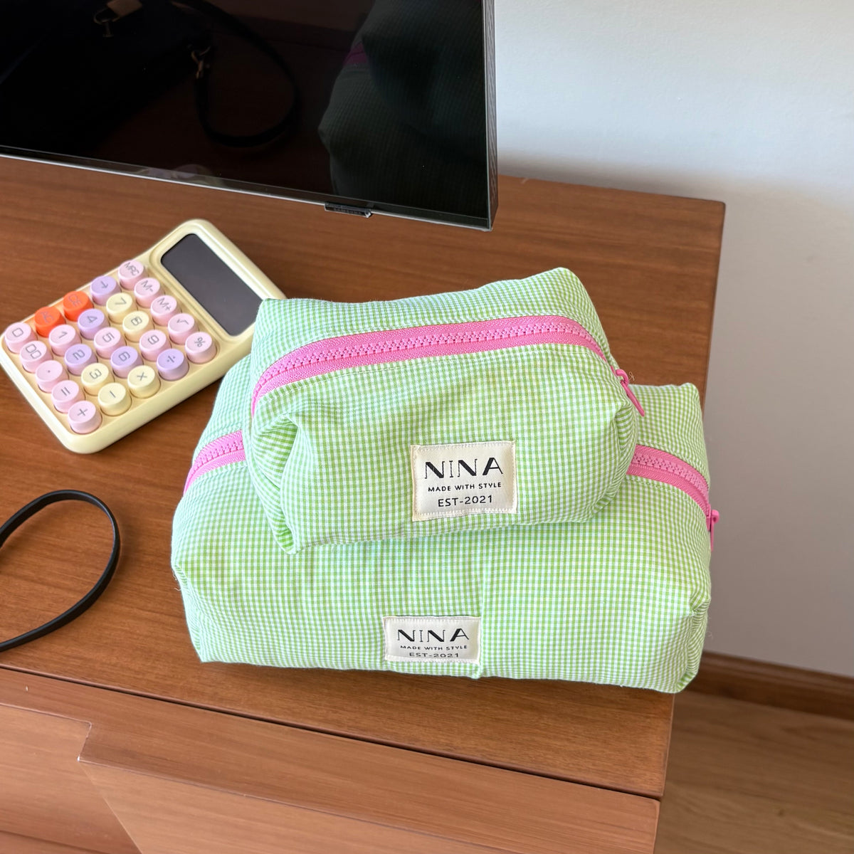 Cosmetiquera Large - Green Gingham