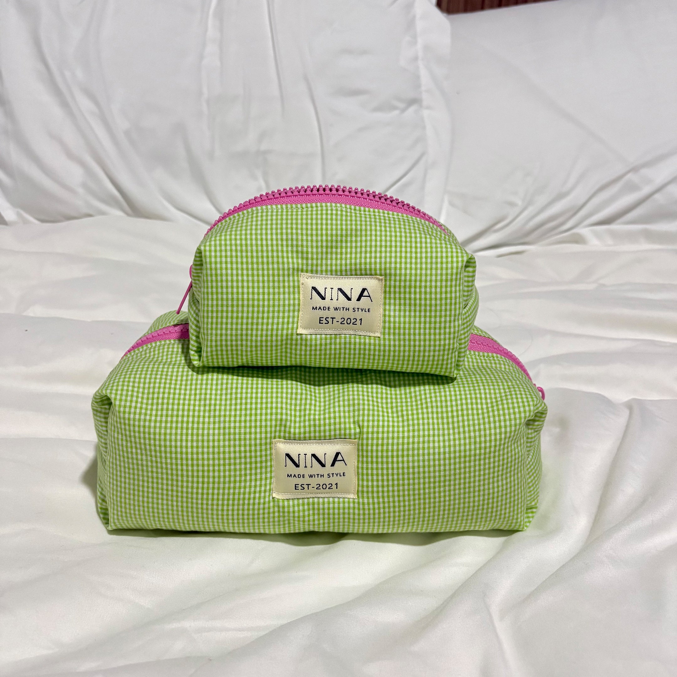 Cosmetiquera Large - Green Gingham